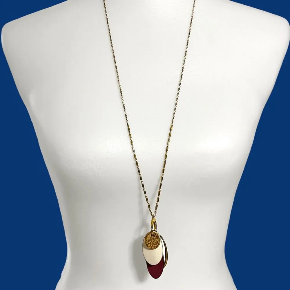 Stella Dot Pendant Necklace Gold Tone Color Pop Versatile Long Chain Reversible